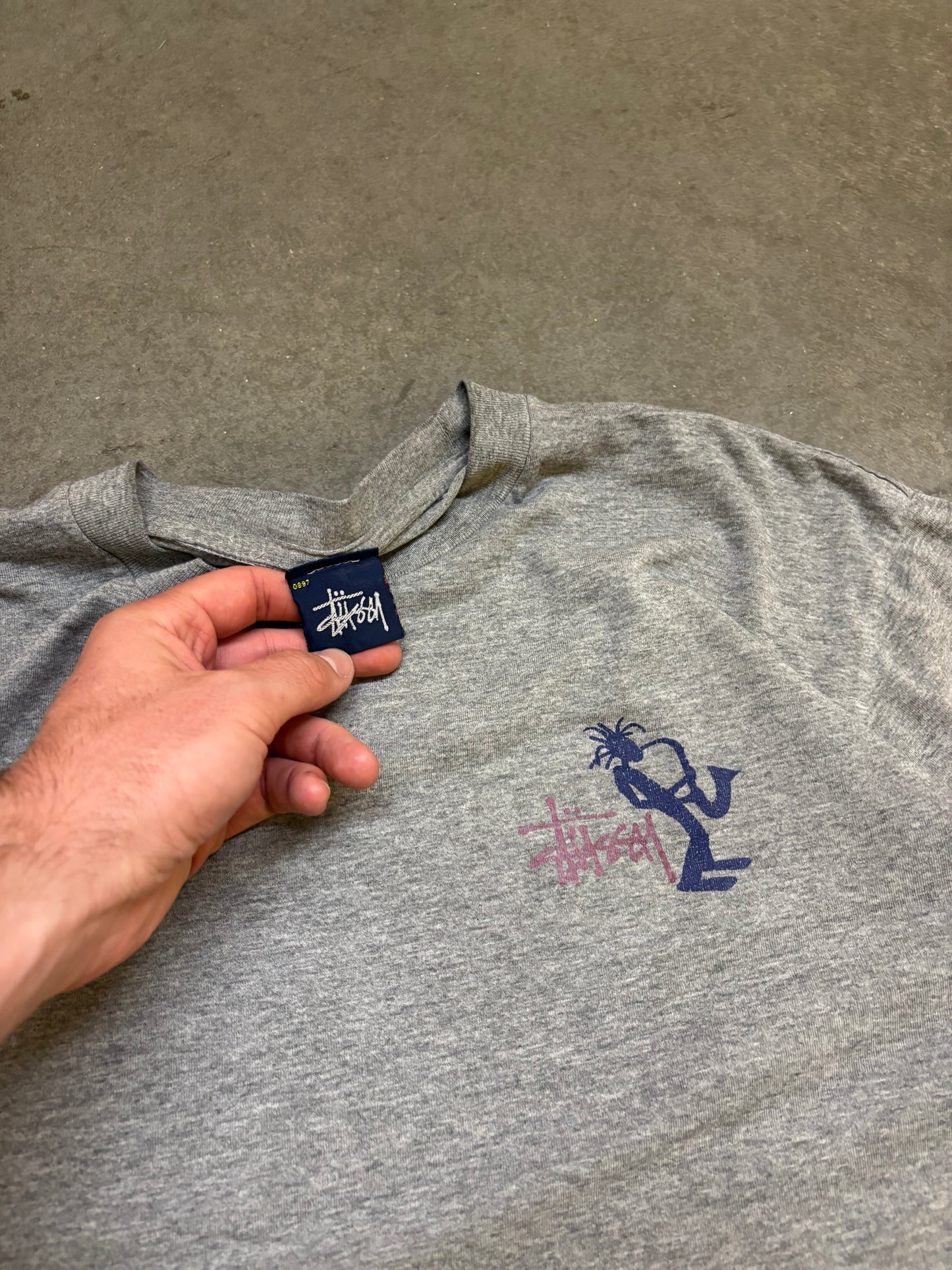 1990s Faded Stussy Sax Man Tee - XL