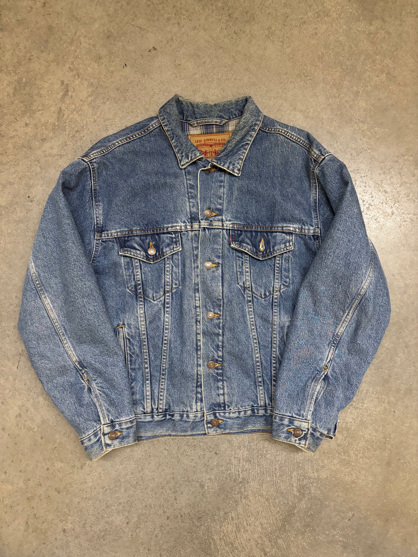90s Plaid Lined Levis Denim Jacket - M