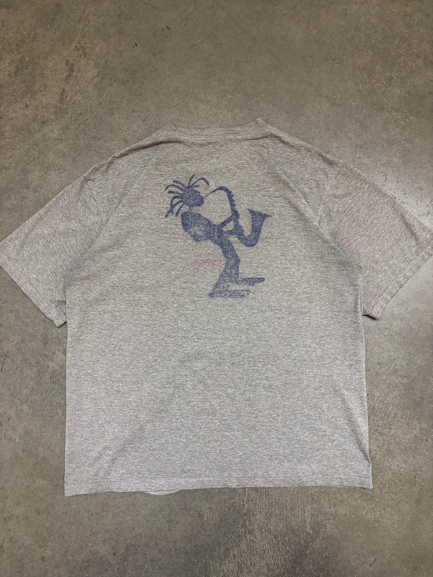 1990s Faded Stussy Sax Man Tee - XL