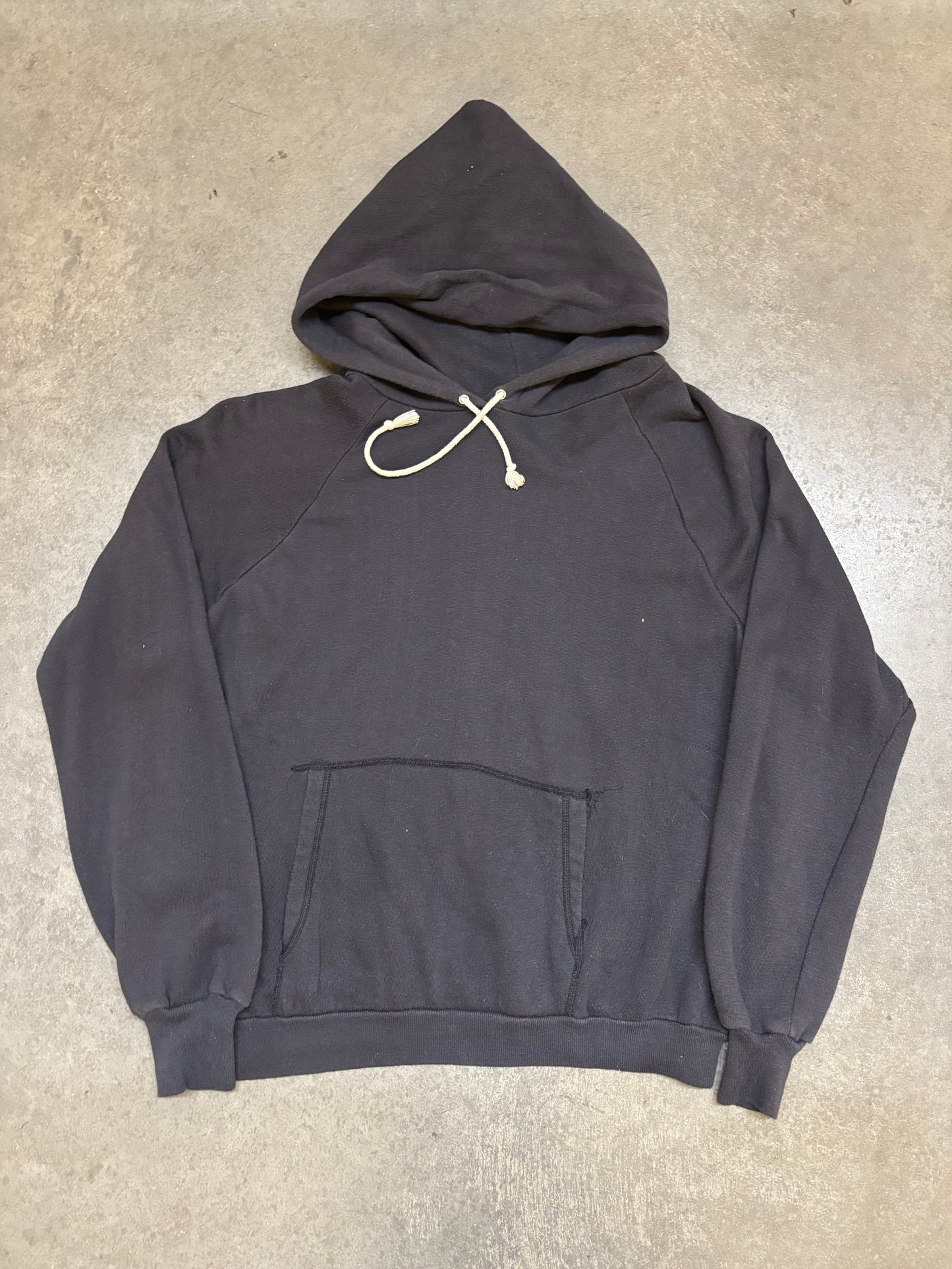 70s Black Hoodie - L
