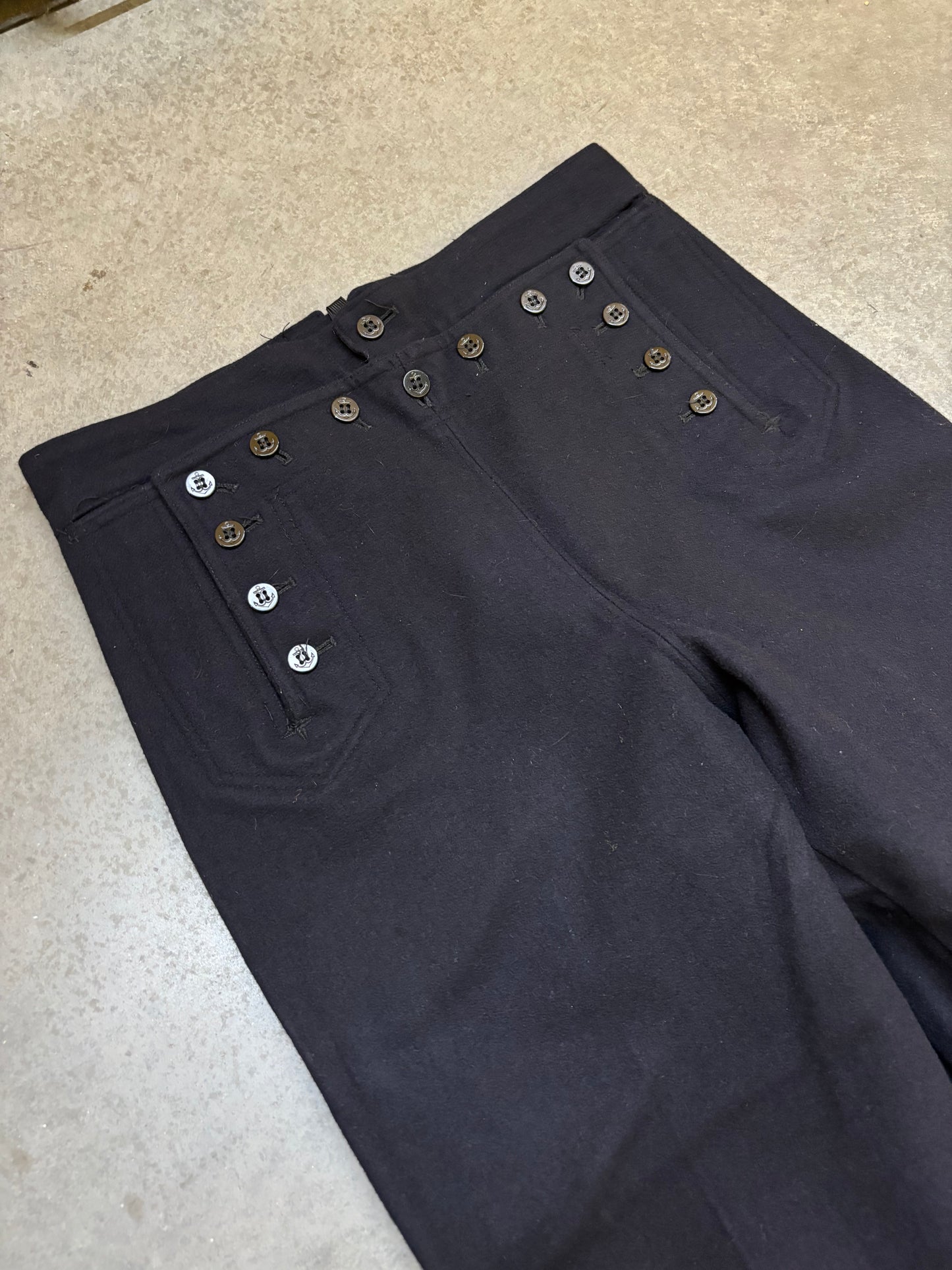 1950s Wool 13 Button Navy Trousers - 32x30