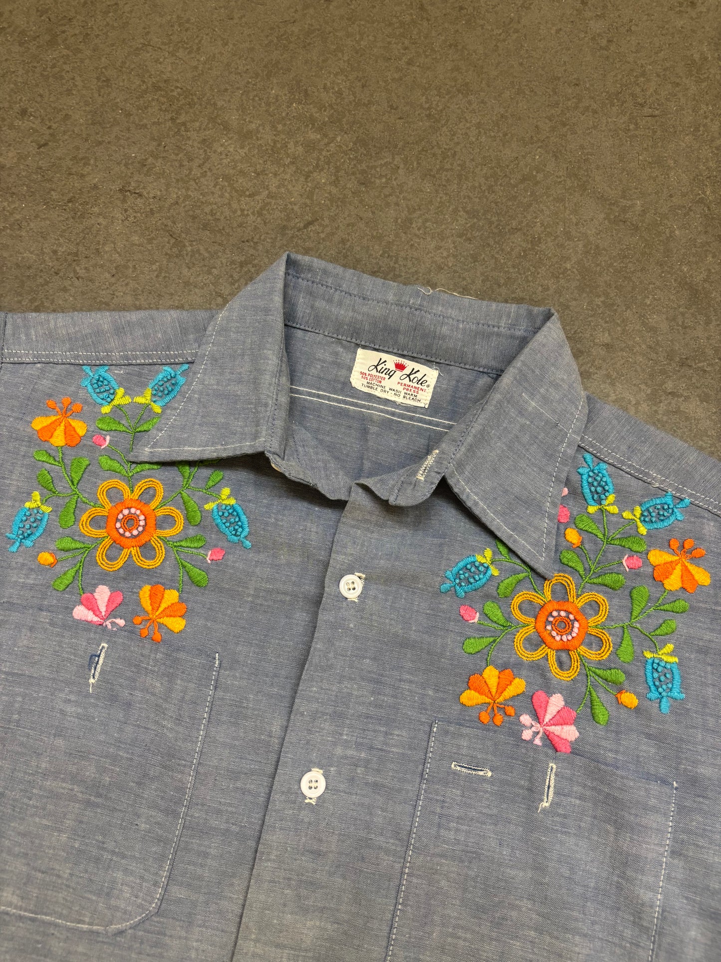 1970s Embroidered Chambray - L