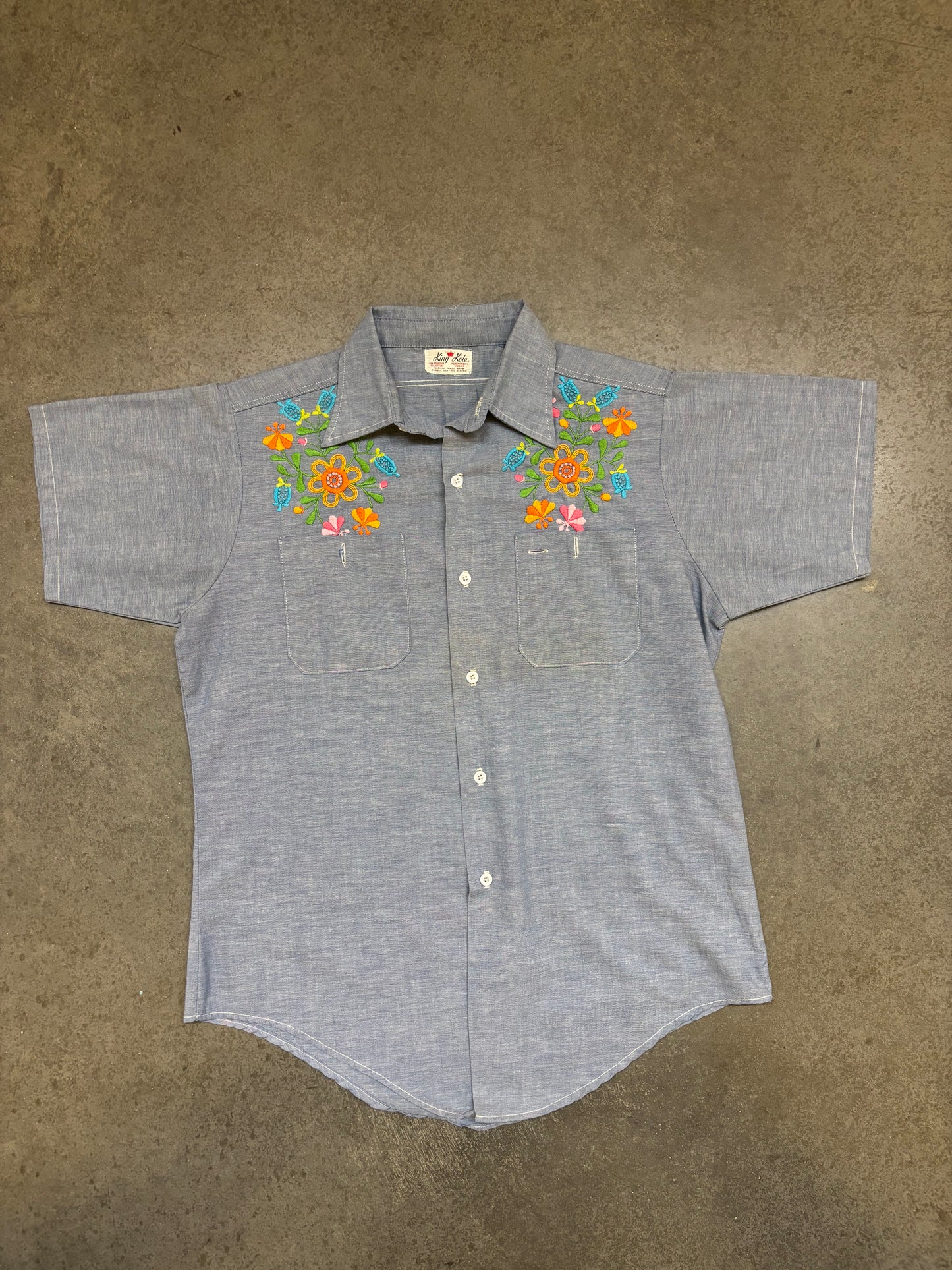 1970s Embroidered Chambray - L