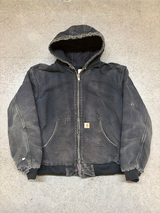 Faded Black Hooded Carhartt Jacket - XL